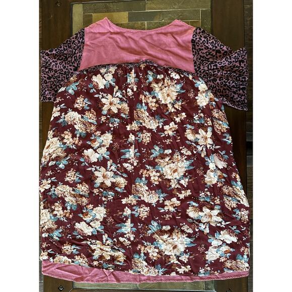 UMGEE + Dress Womens XL Pink Shift Linen Patchwork Sleeves Lagenlook Hippie Boho - Picture 3 of 7